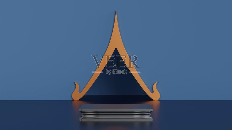 裙台或佛像底座裙台采用泰式屋山墙屋顶造型舞台为产品3d渲染